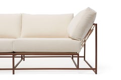 Divano a due posti in tela naturale e ruggine marmorizzata