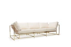 Natural Canvas and Polished Brass Sofa with Tonal Belting