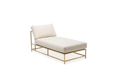 Natural Canvas & Tarnished Brass Chaise Lounge