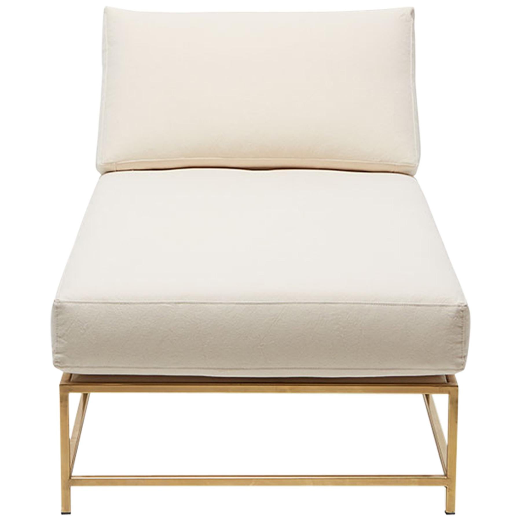 Natural Canvas & Tarnished Brass Chaise Lounge