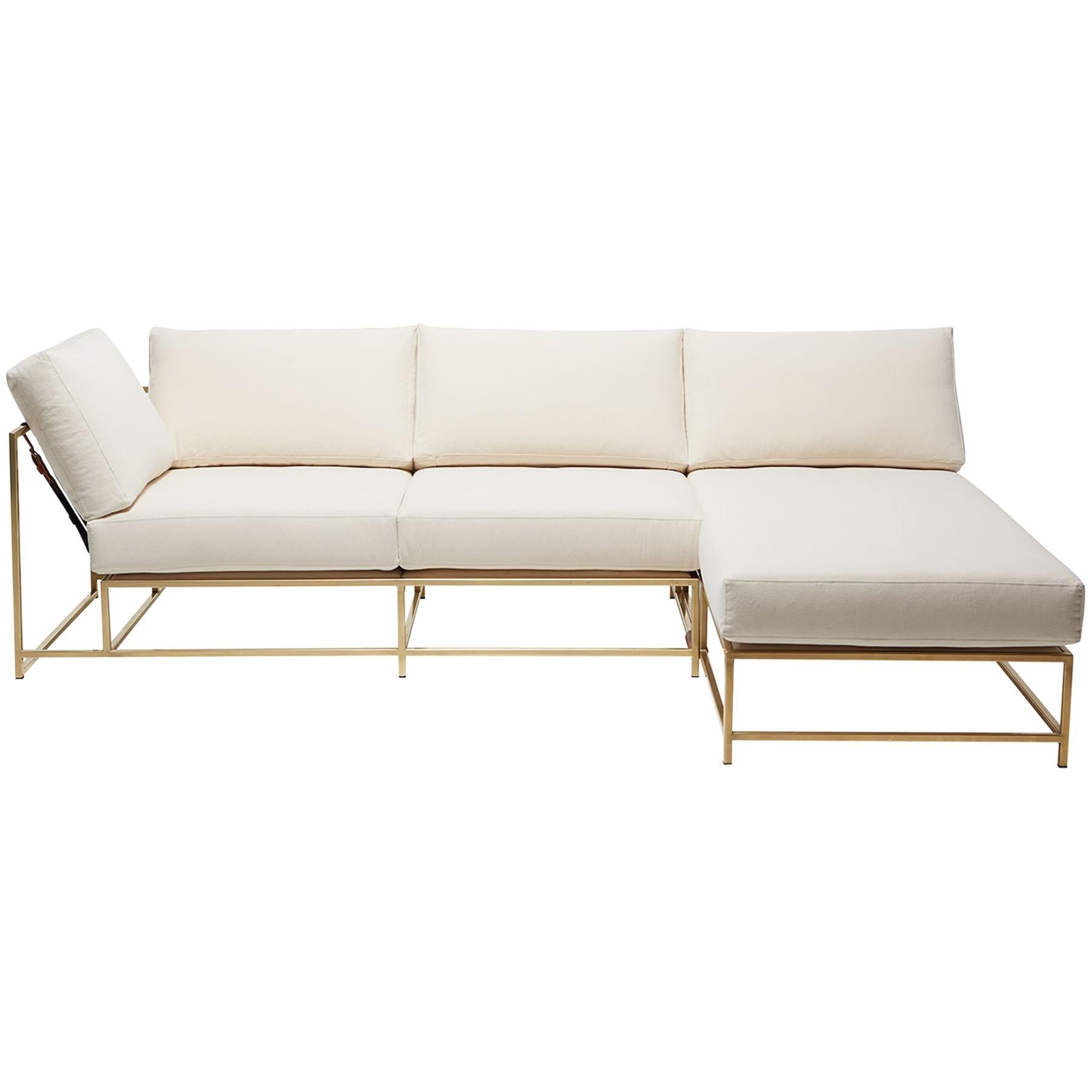 Natural Canvas & Tarnished Brass Small Sectional