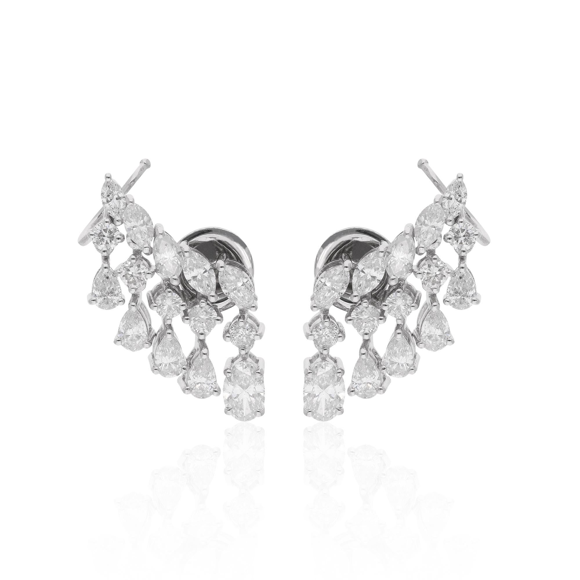 Introducing a dazzling fusion of sophistication and glamour, behold these exquisite Natural Carat Marquise Pear Round Diamond Ear Cuff Earrings, crafted in luxurious 14 karat white gold. These stunning earrings are a true testament to refined taste