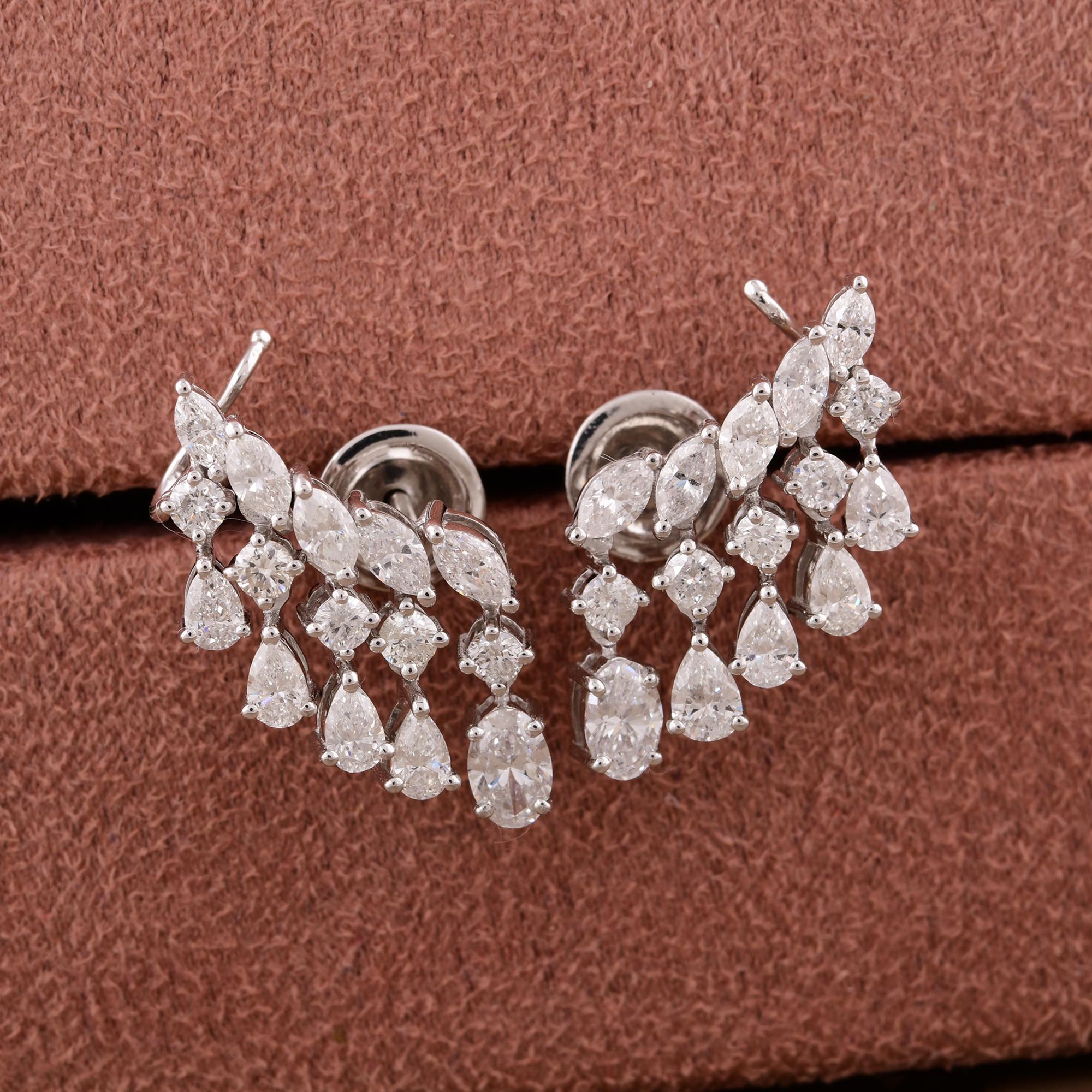Modern Natural Carat Marquise Pear Round Diamond Ear Cuff Earrings 14 Karat White Gold For Sale