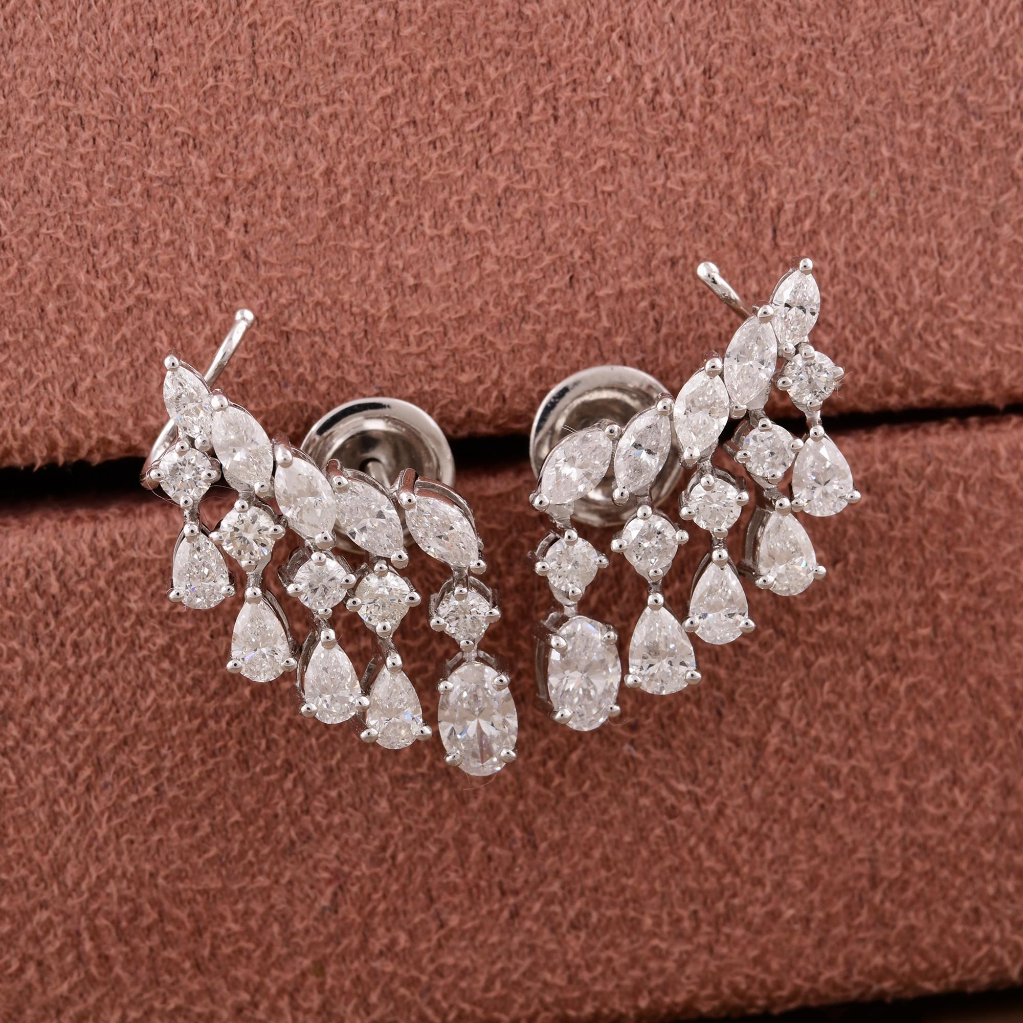 Modern 2.57 Carat Marquise Pear Round Diamond Ear Cuff Earrings 18 Karat White Gold For Sale