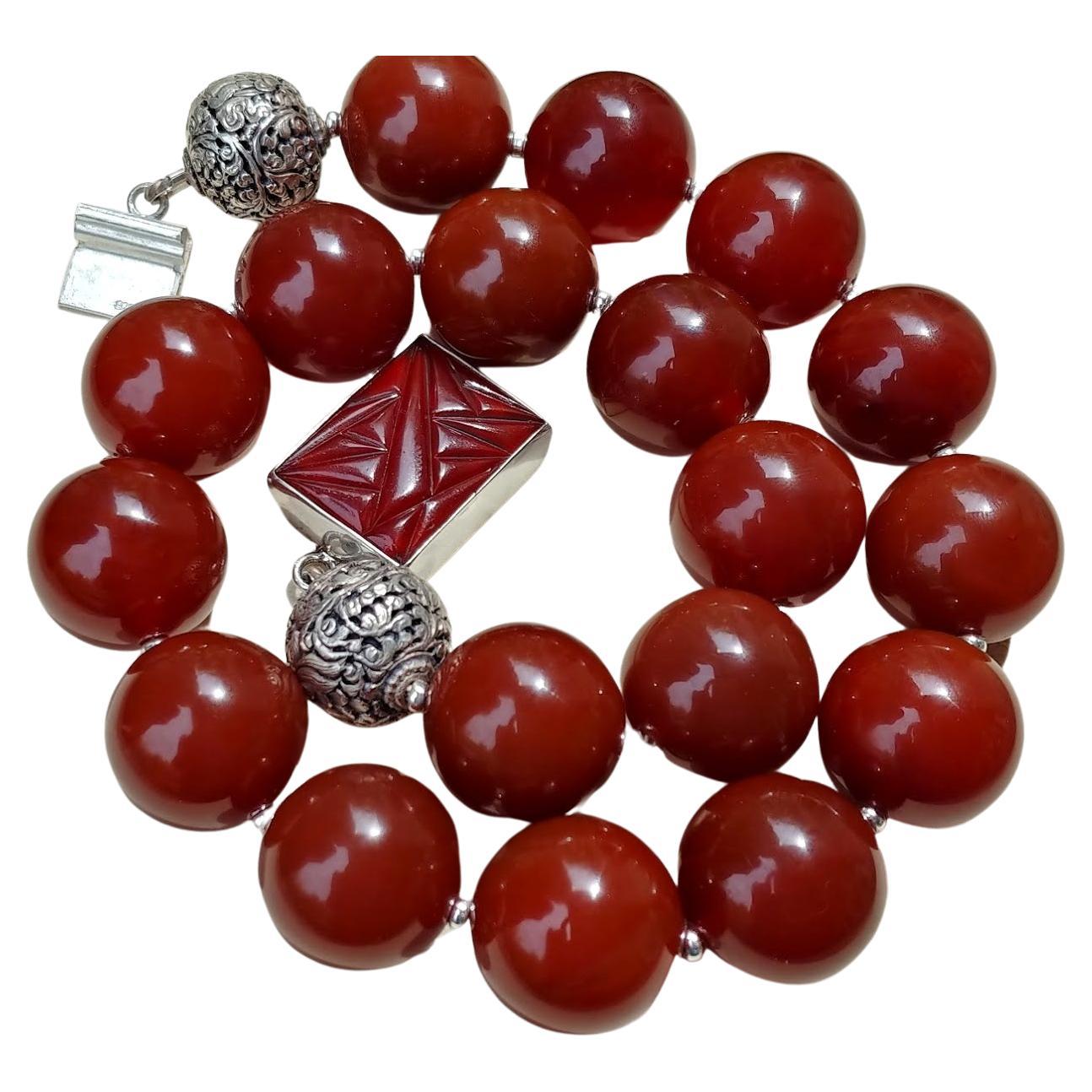 GAVU Edelstein Perlenkette - 14mm Karneol Oder Onyx, Handgeknüpft, Inkl. Geschenkbox