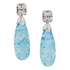 Natural Carved Aquamarine Drop Earrings
