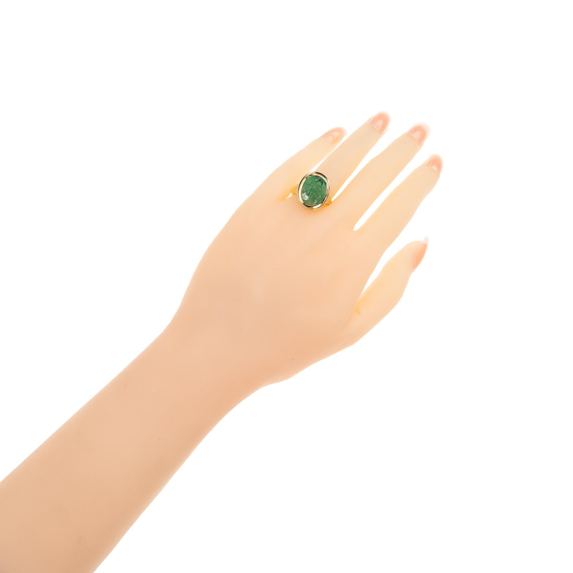 Natural Carved Colombian Emerald Gold Cocktail Ring 1