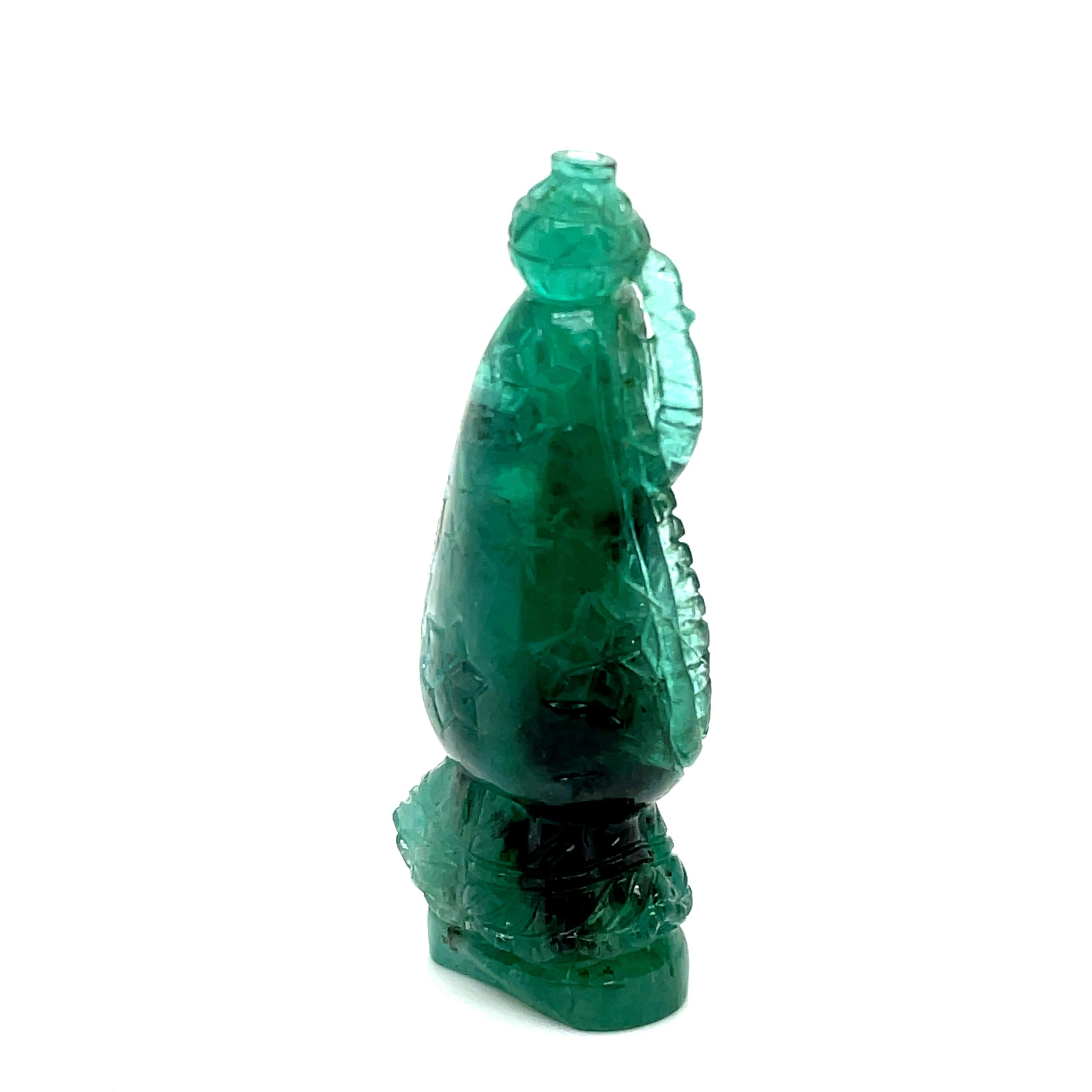 Women's or Men's Natural Carved Emerald Cts 106.02 Lady Holding Makta For Sale