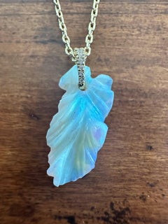 Natural Carved Fine Opal and Diamond Pendant Necklace