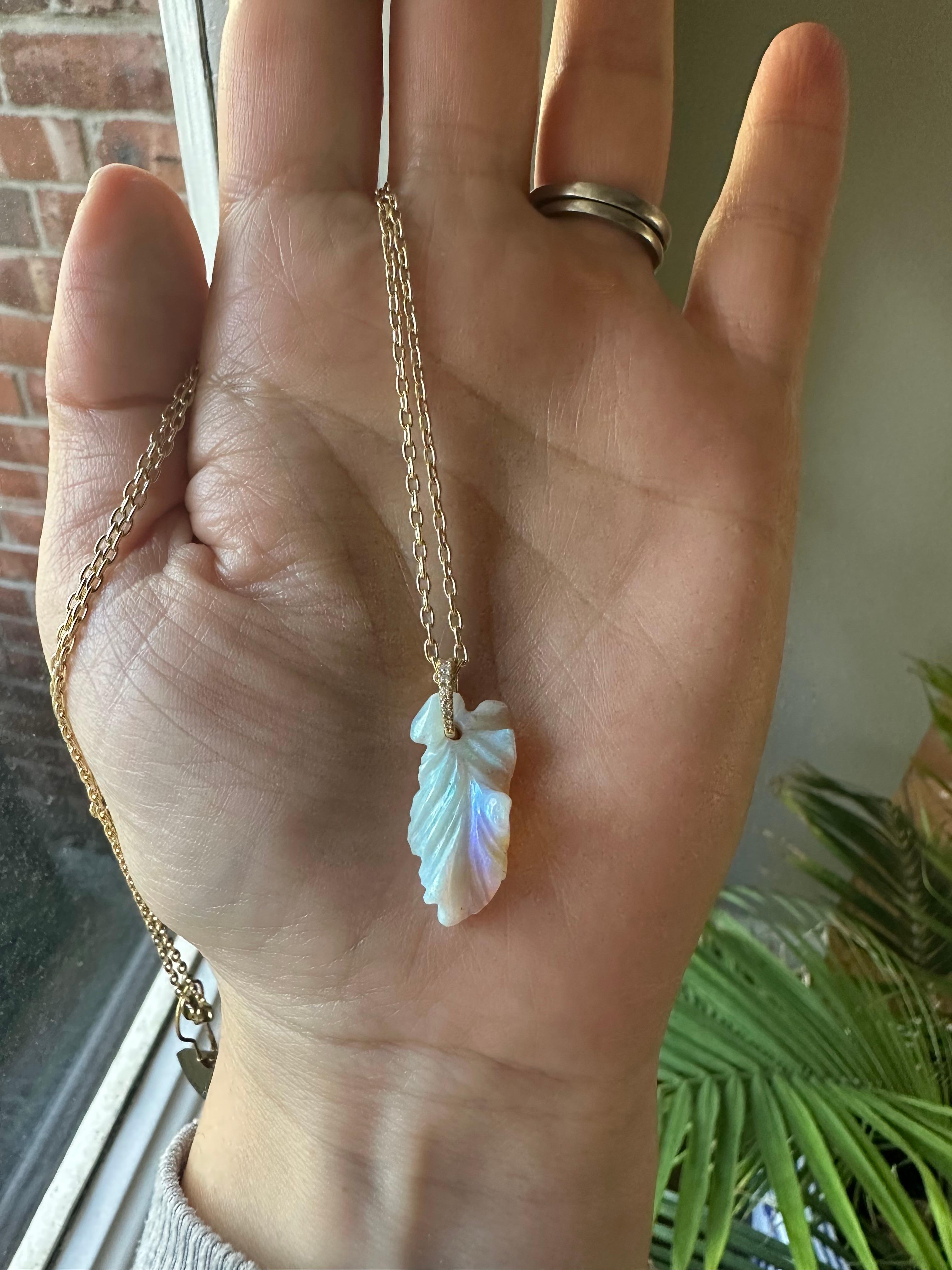 Natural Carved Fine Opal and Diamond Pendant Necklace  In New Condition For Sale In Denver, CO
