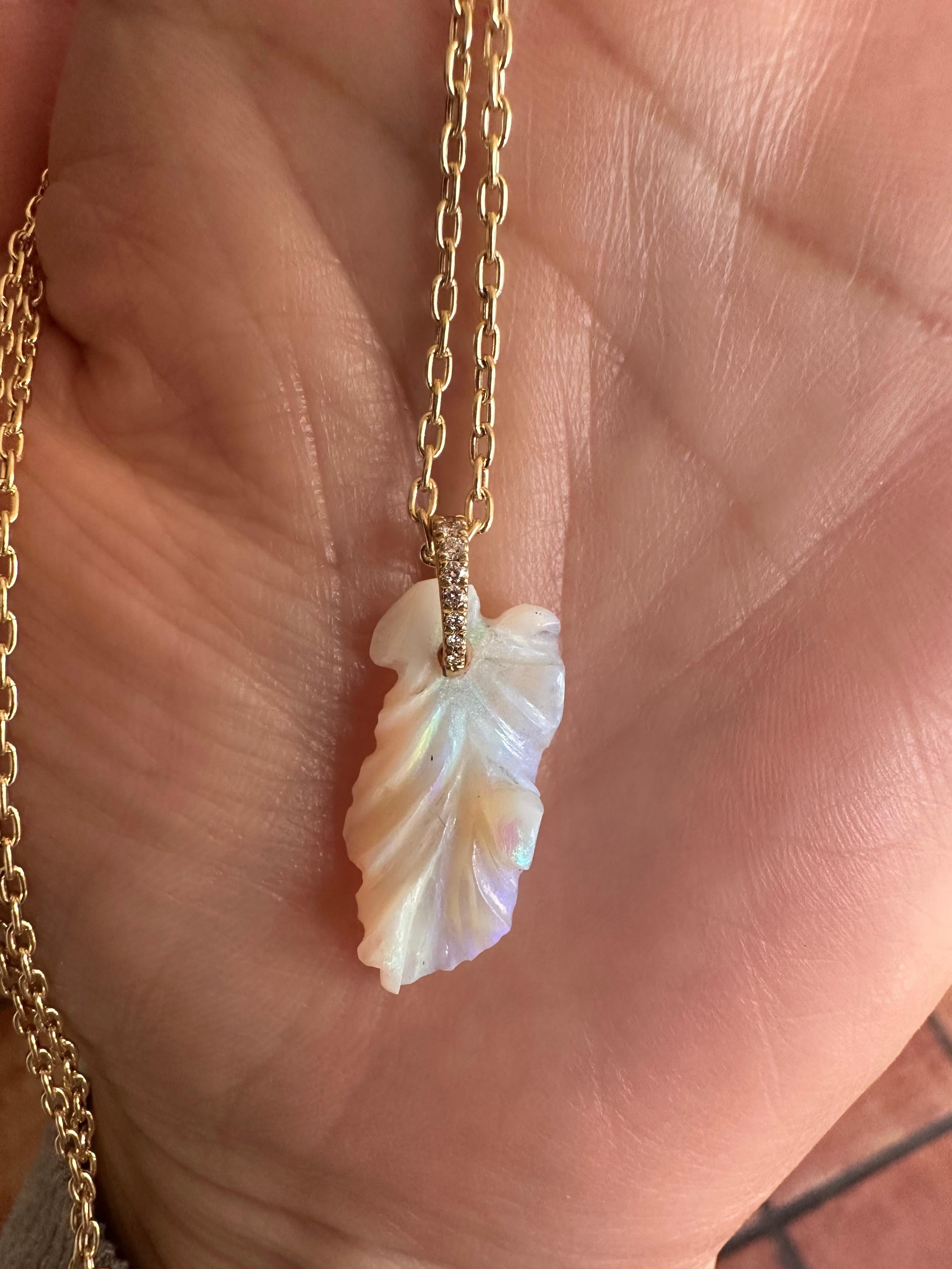 Women's Natural Carved Fine Opal and Diamond Pendant Necklace  For Sale
