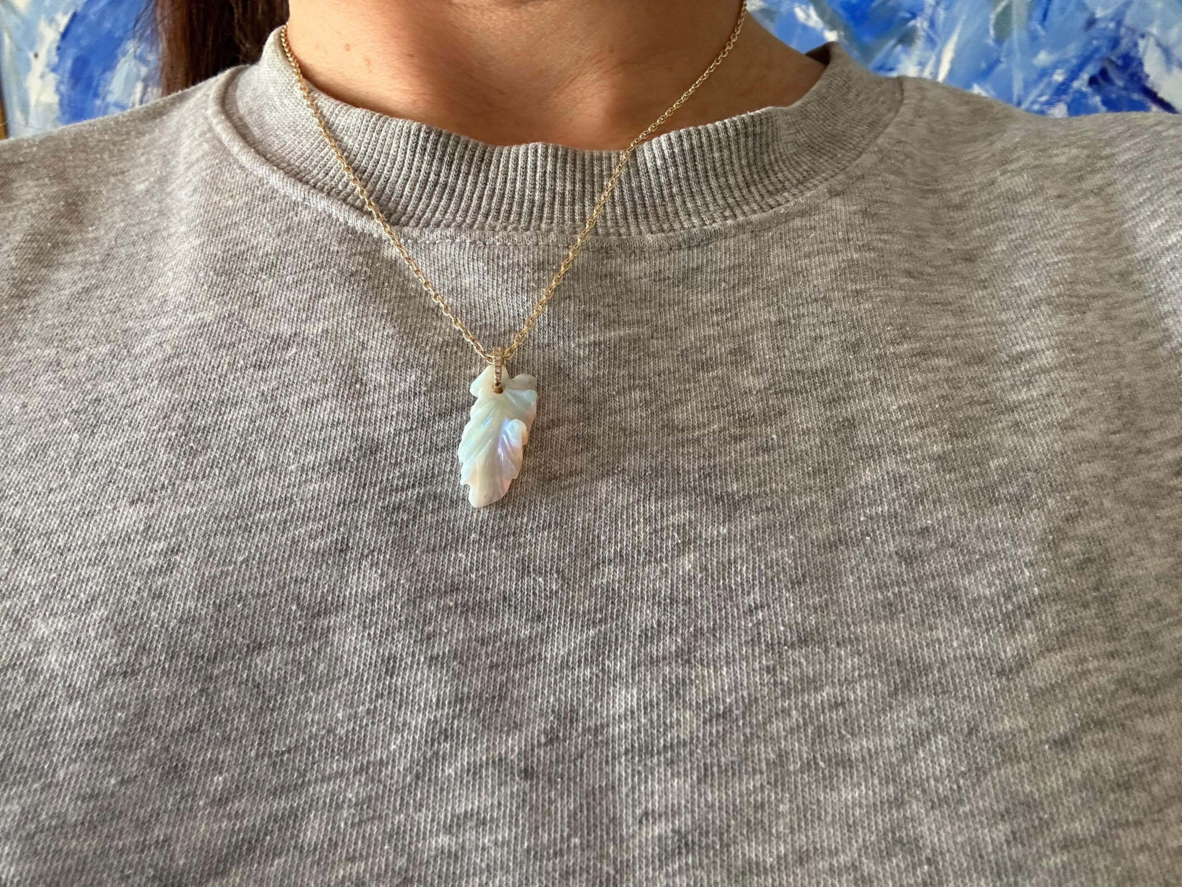 Natural Carved Fine Opal and Diamond Pendant Necklace  For Sale 1