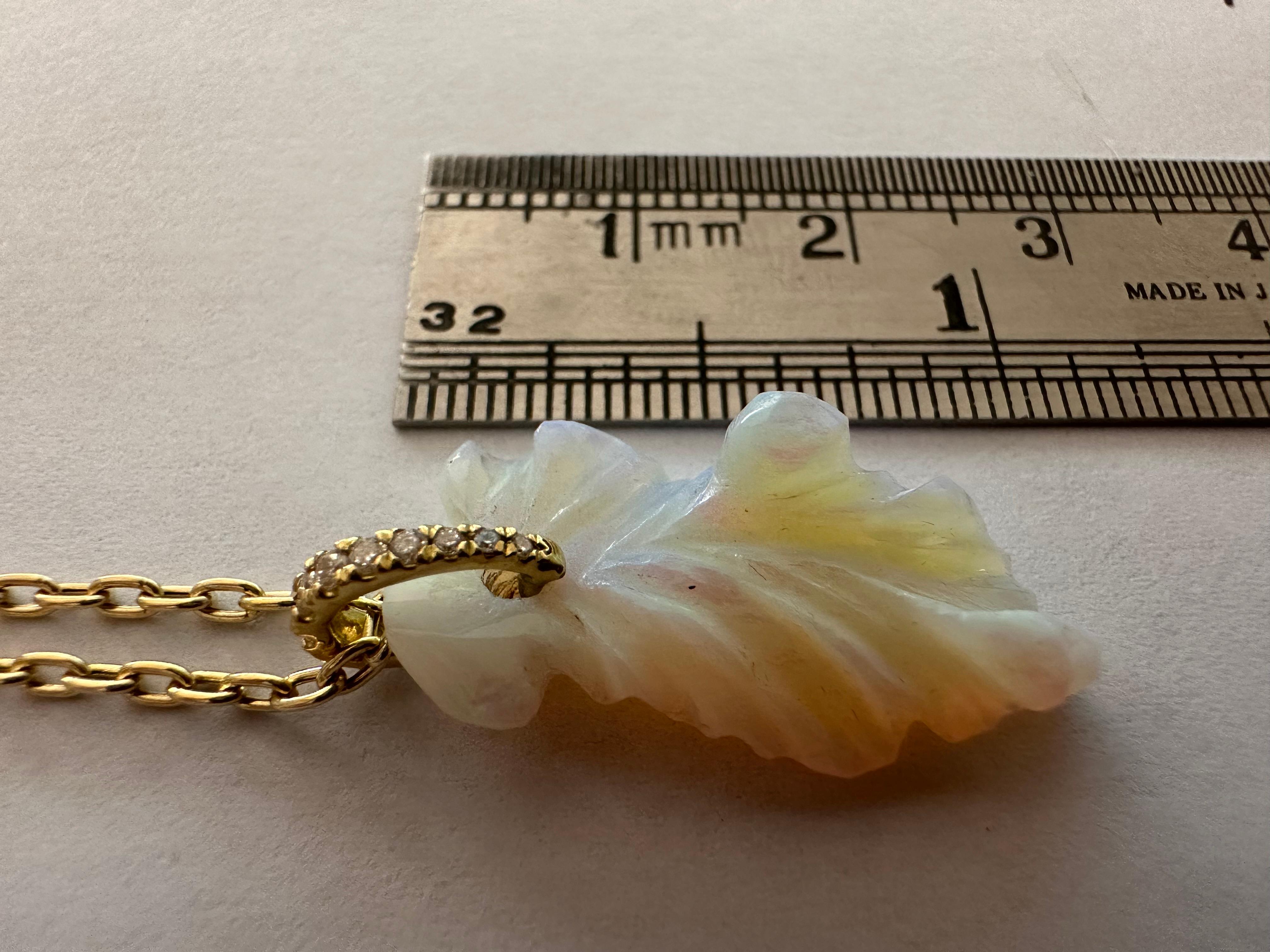 Natural Carved Fine Opal and Diamond Pendant Necklace  For Sale 2