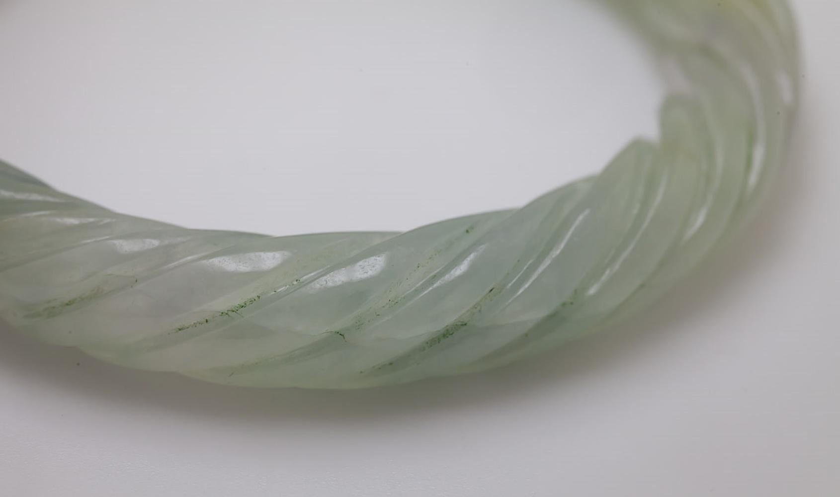 Artisan Natural Carved Jadeite Jade “GIA Report Certified” Bangle Bracelet For Sale