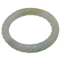 Natural Carved Jadeite Jade “GIA Report Certified” Bangle Bracelet