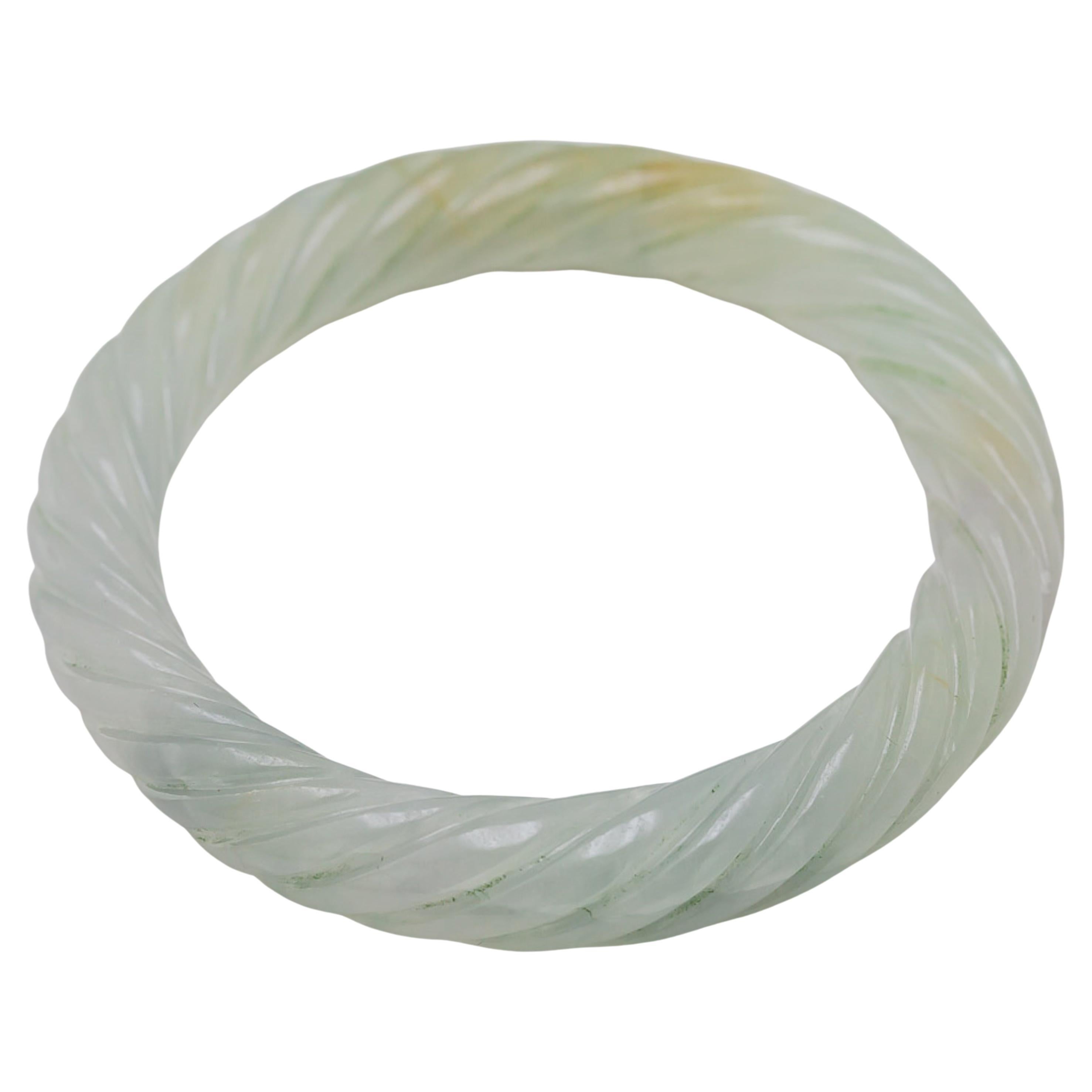 Natural Carved Jadeite Jade “GIA Report Certified” Bangle Bracelet For Sale