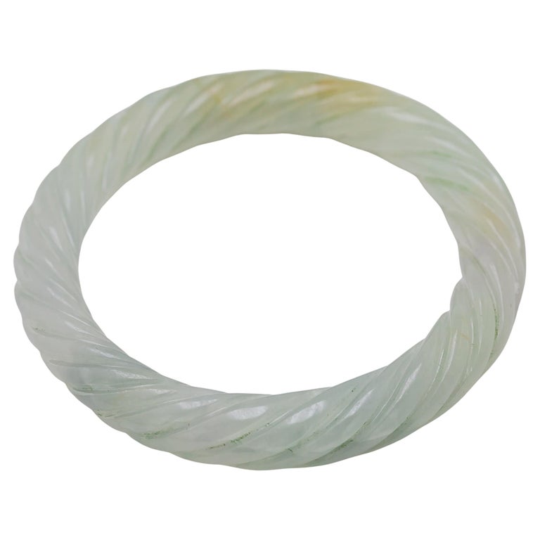 Natural Carved Jadeite Jade “GIA Report Certified” Bangle Bracelet For