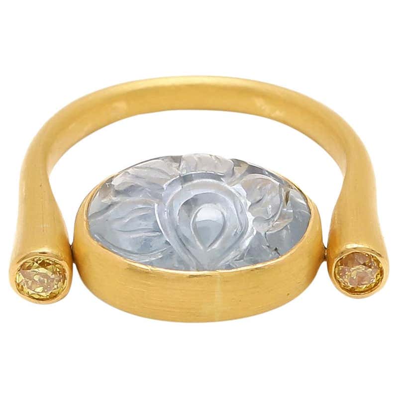 Natural Carved Sapphire and Diamond moving Ring in 22 Karat Matte ...