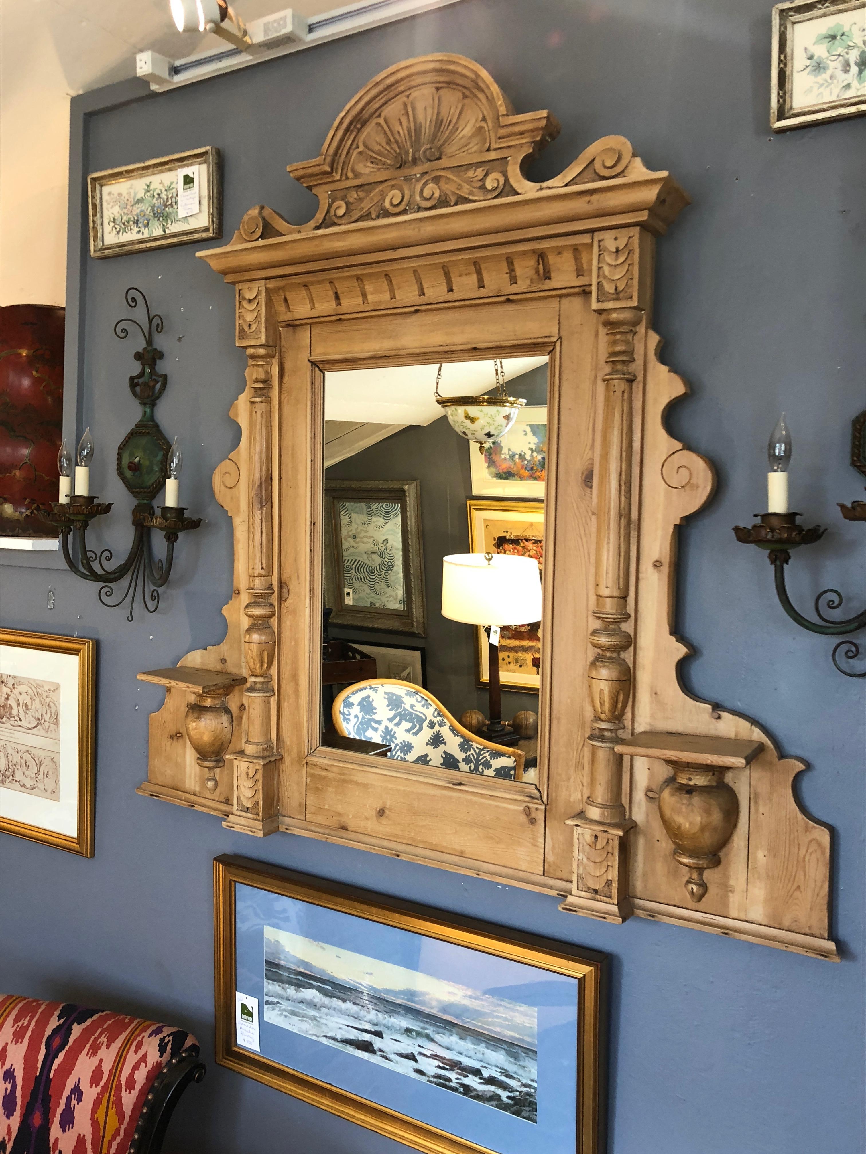 Natural Carved Wood Vintage Swedish Mirror In Excellent Condition In Hopewell, NJ