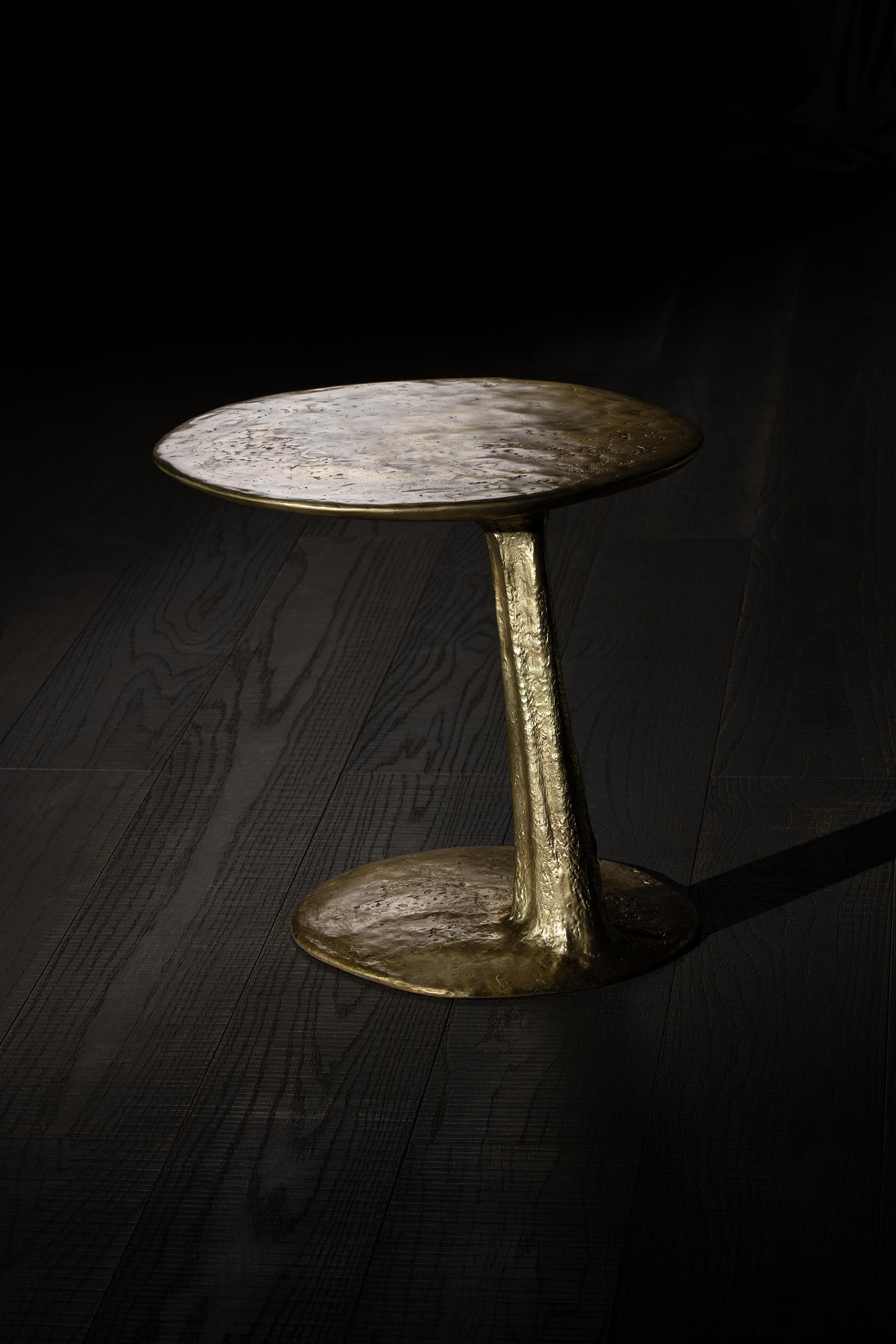 Natural Cast Brass Lava Large Side Table by Atelier V&F  In New Condition For Sale In Geneve, CH
