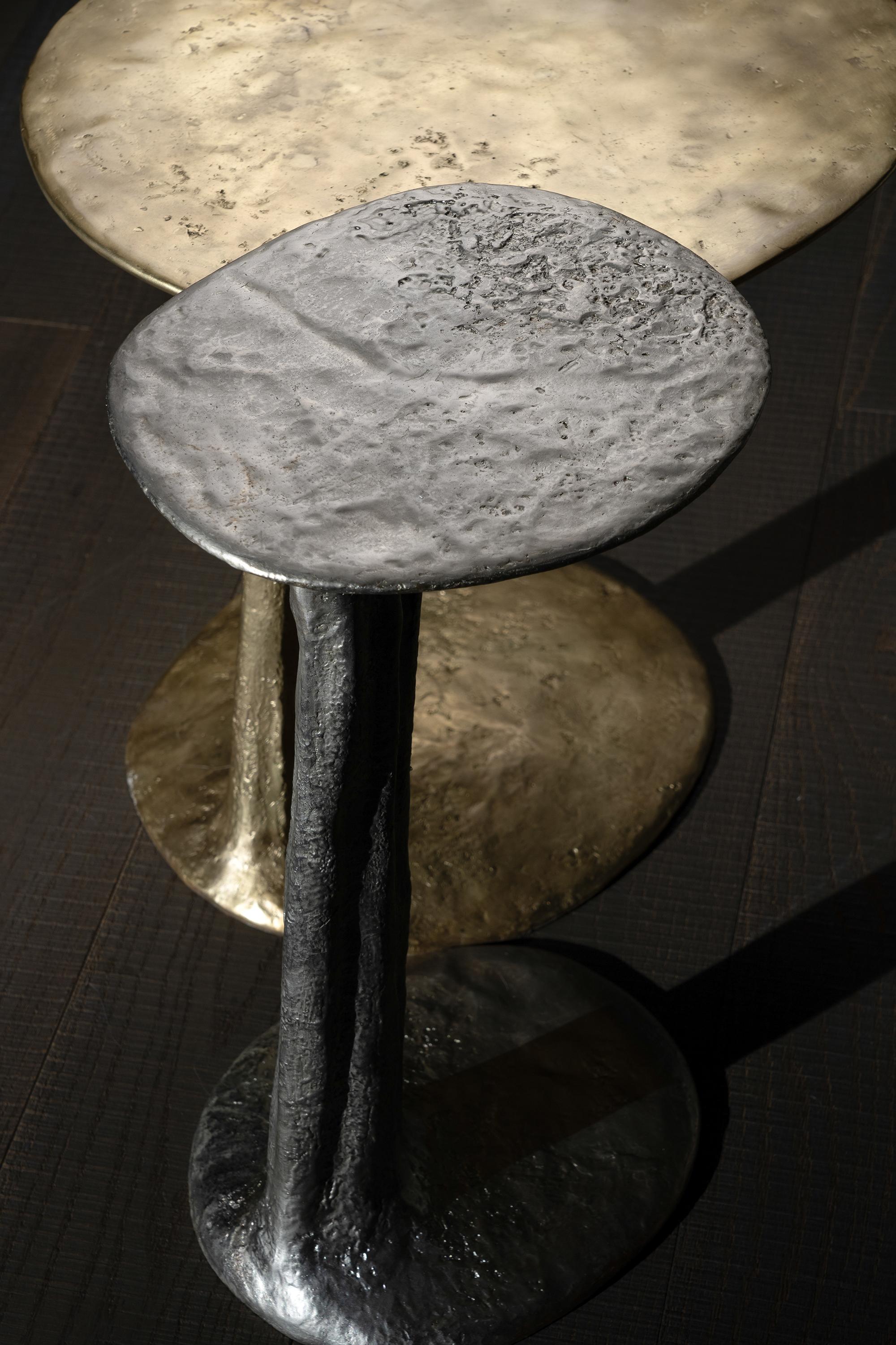 Natural Cast Brass Lava Small Side Table by Atelier V&F  In New Condition For Sale In Geneve, CH