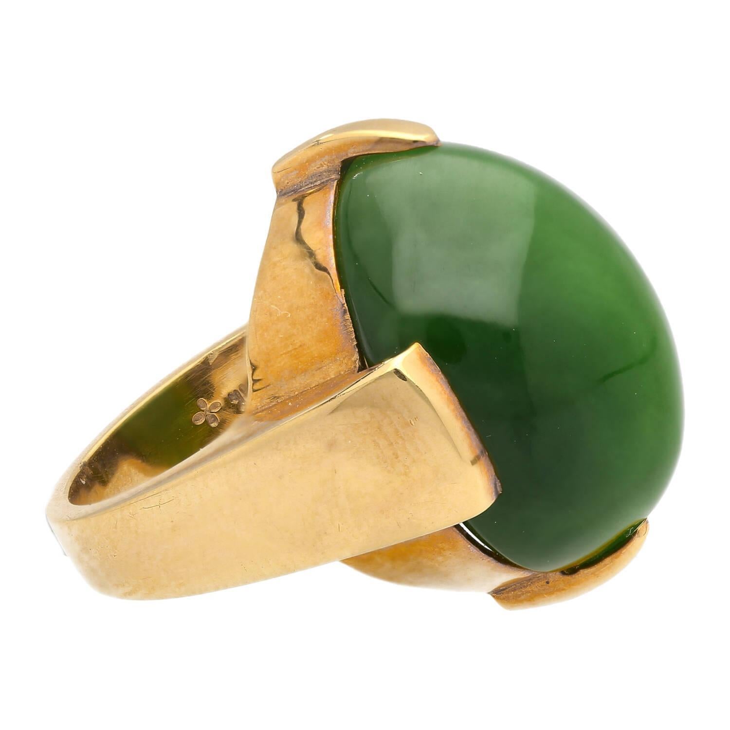 Signierter Ring aus 14 Karat Gelbgold mit natürlichem Katzenaugen Gump (Cabochon) im Angebot