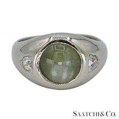 Natural Cat's Eye Ring 18K 750 White Gold