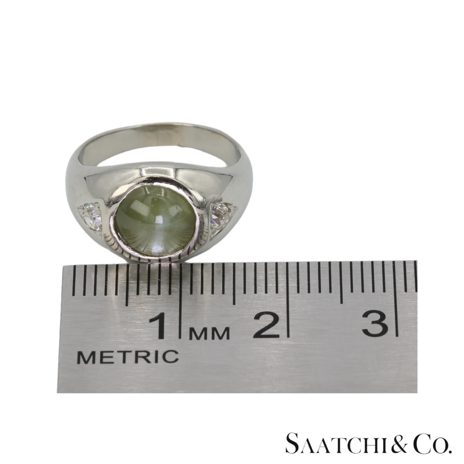 Anello con occhio di gatto naturale in oro bianco 18K 750 in vendita 1