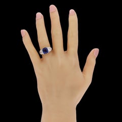 18K Gold 3 CT Natural Blue Sapphire Diamond Engagement Ring, Antique Bridal Ring