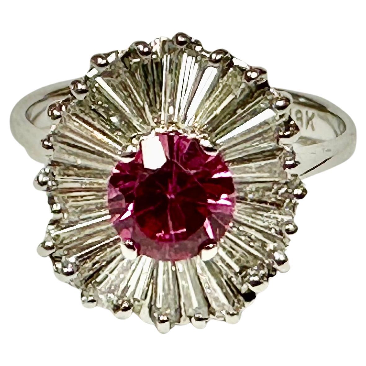 Natural Center Round Shape Pink Sapphire & Diamond 18K Ring S 1.10CT, D 1.95 CT