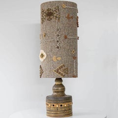 Natural Ceramic Lamp by Pelletier, Custom Made Emboidered Lampshade by R. Houben