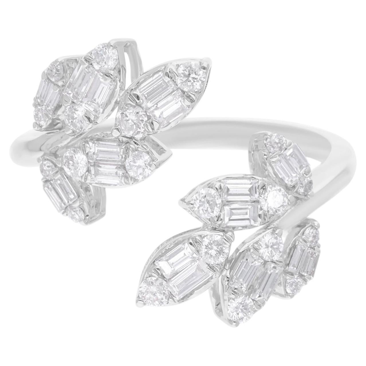 Natural Certified 0.75 Carat SI/H Diamond Cluster Leaf Ring 18 Karat White Gold