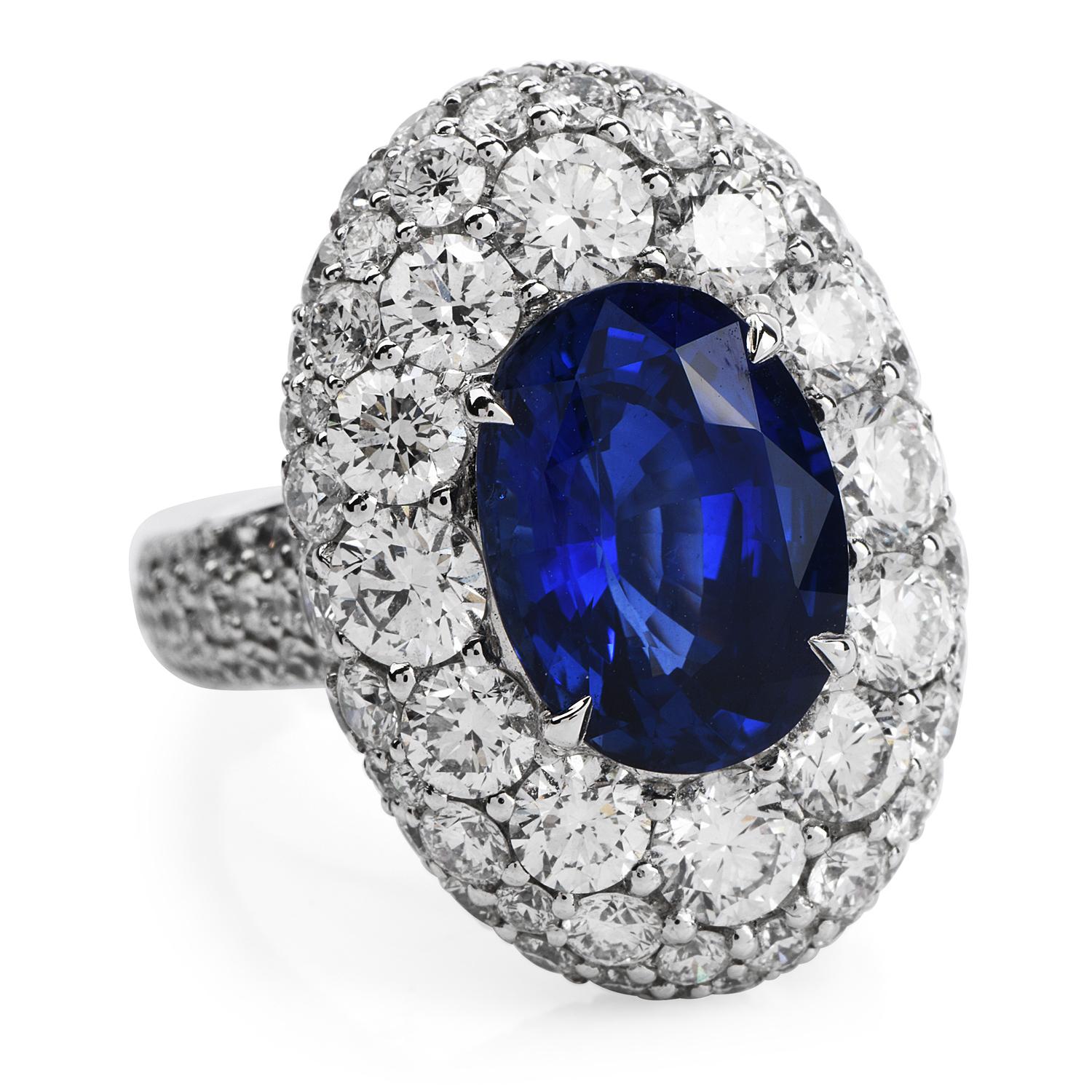 Natural Certified 13.00 Carat Ceylon Sapphire Diamond 18k Gold Cocktail Ring In New Condition In Miami, FL