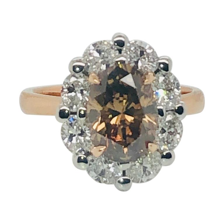 Natural Certified 2.03 Carat Oval Cognac Argyle Diamond Engagement or Dress Ring For Sale