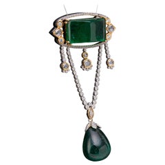 Pendentif en goutte en forme de pain de sucre en forme de coussin avec émeraude de Zambie certifiée naturelle de 28 carats