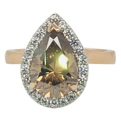 Natural Certified 3 Carat Pear Shaped Champagne Cognac Diamond Engagement Ring