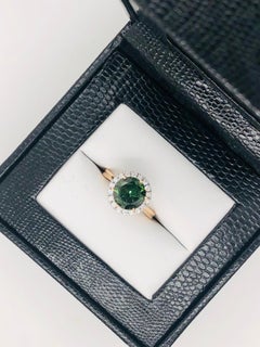 Natural Certified 3.59 Carat Round Green Sapphire and Diamond Engagement Ring