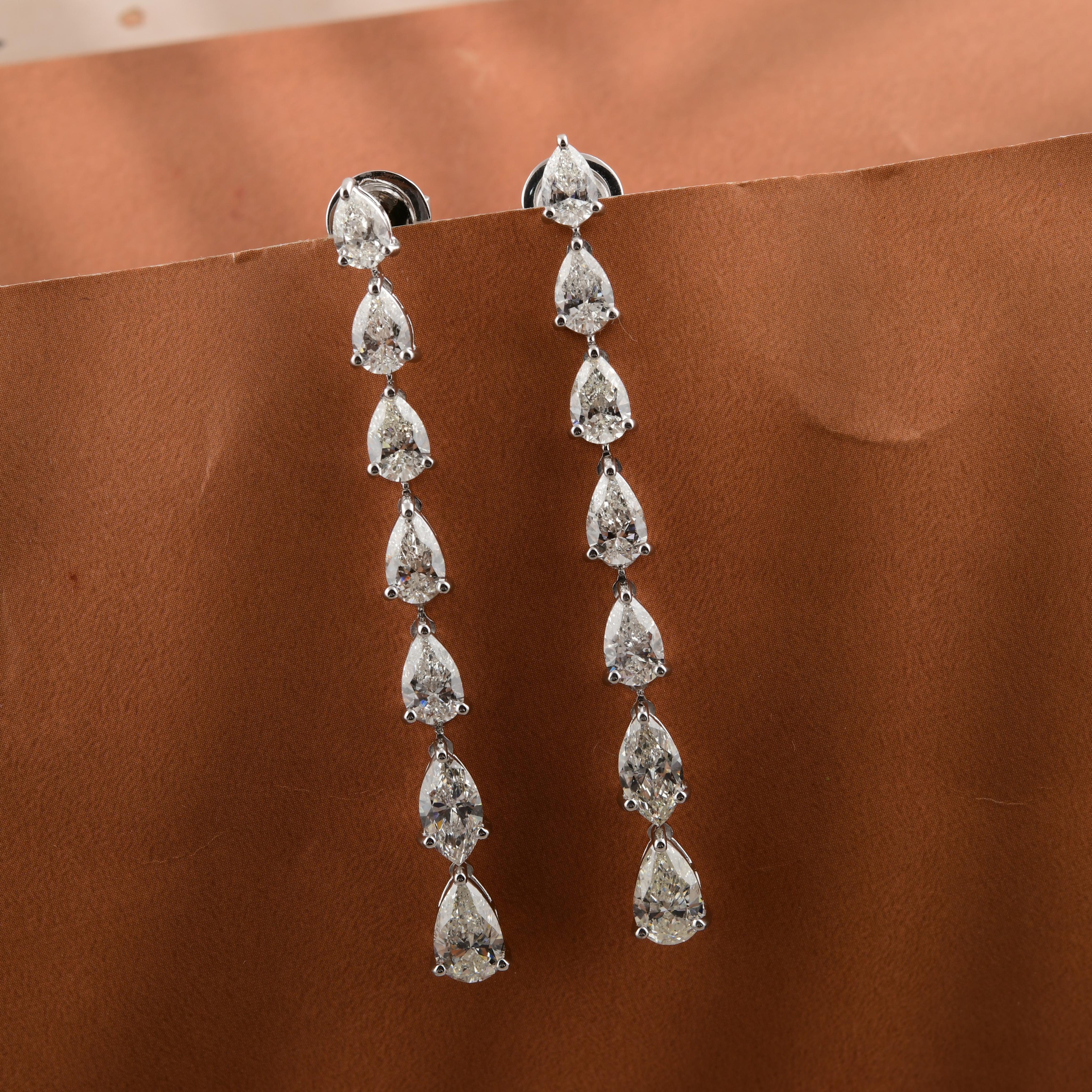 Natürliche zertifizierte 6,01ctw Diamant lange baumeln Tropfen Ohrringe 18k Weißgold (Moderne) im Angebot