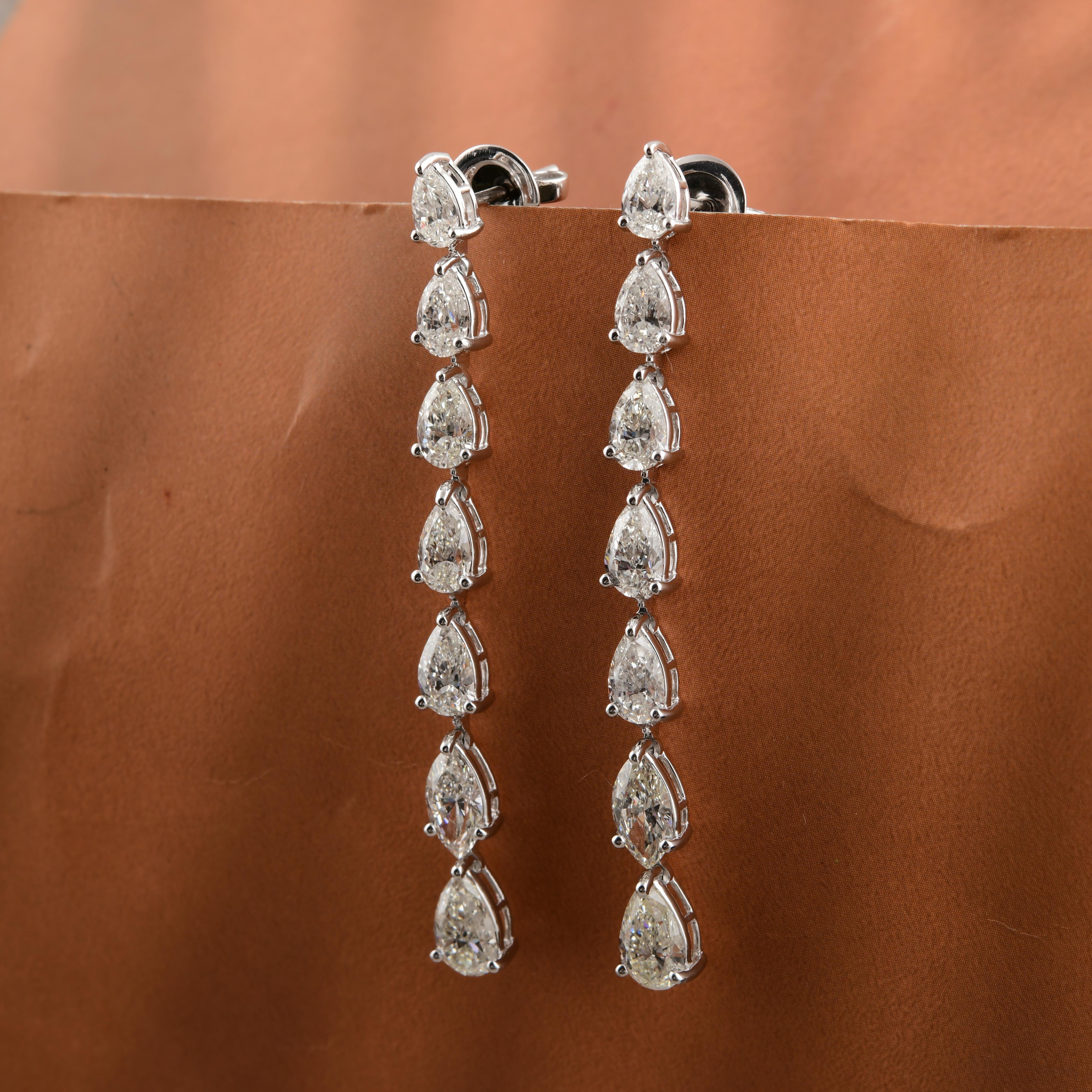 Natürliche zertifizierte 6,01ctw Diamant lange baumeln Tropfen Ohrringe 18k Weißgold (Tropfenschliff) im Angebot