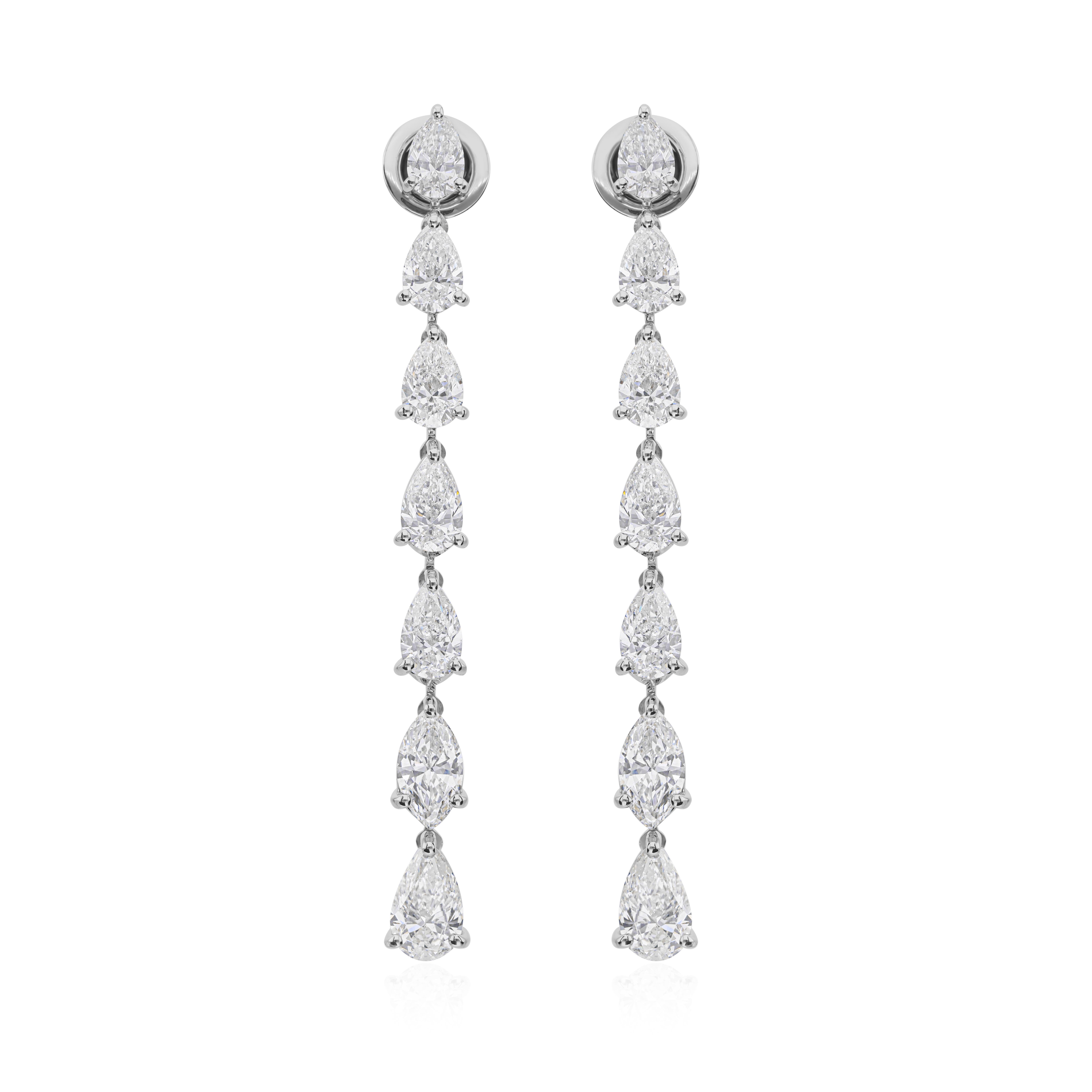 Natürliche zertifizierte 6,01ctw Diamant lange baumeln Tropfen Ohrringe 18k Weißgold Damen im Angebot