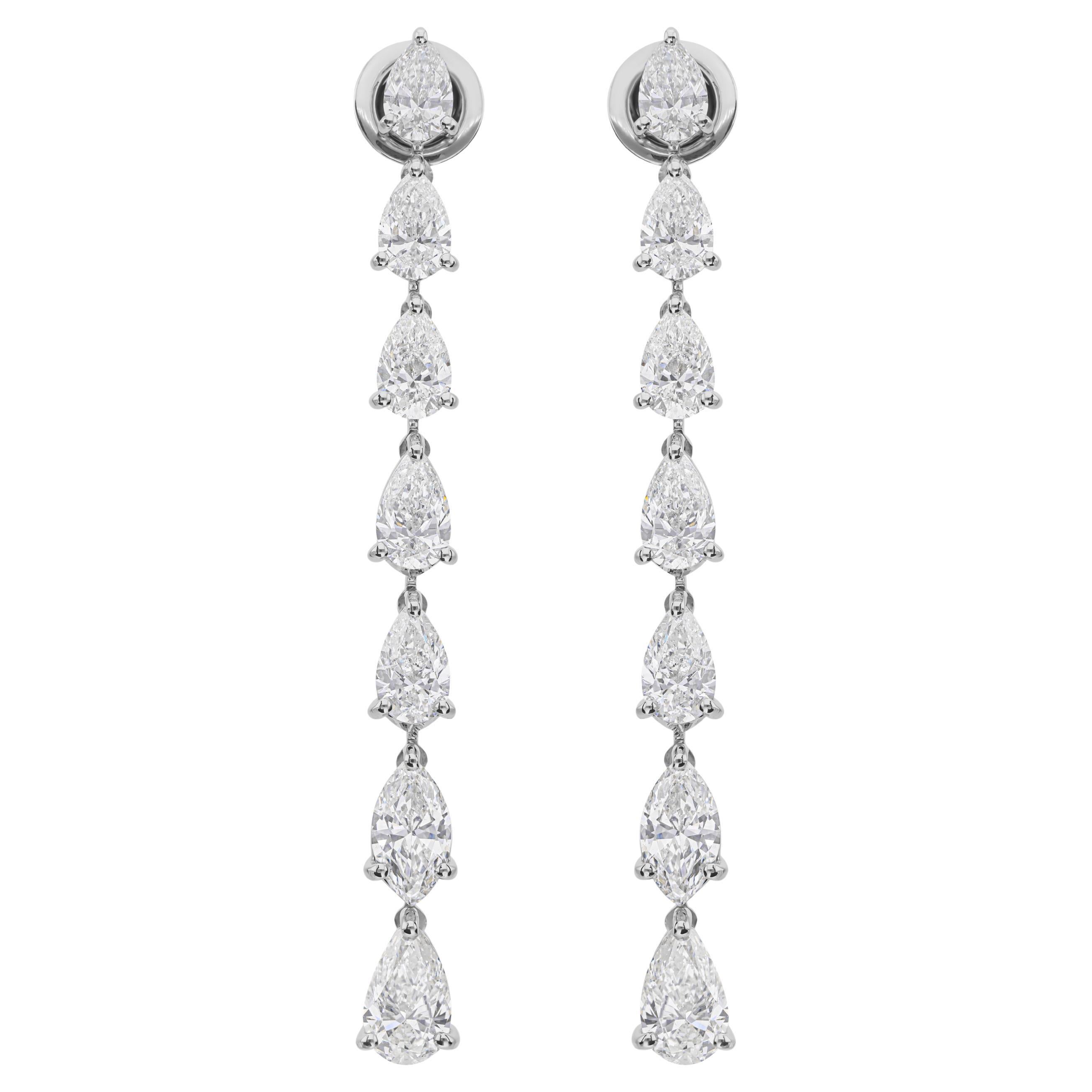 Natürliche zertifizierte 6,01ctw Diamant lange baumeln Tropfen Ohrringe 18k Weißgold im Angebot