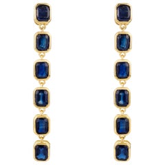 Natürliche zertifizierte 6,21ctw blauer Saphir lange Ohrringe baumeln in 14k Gelbgold