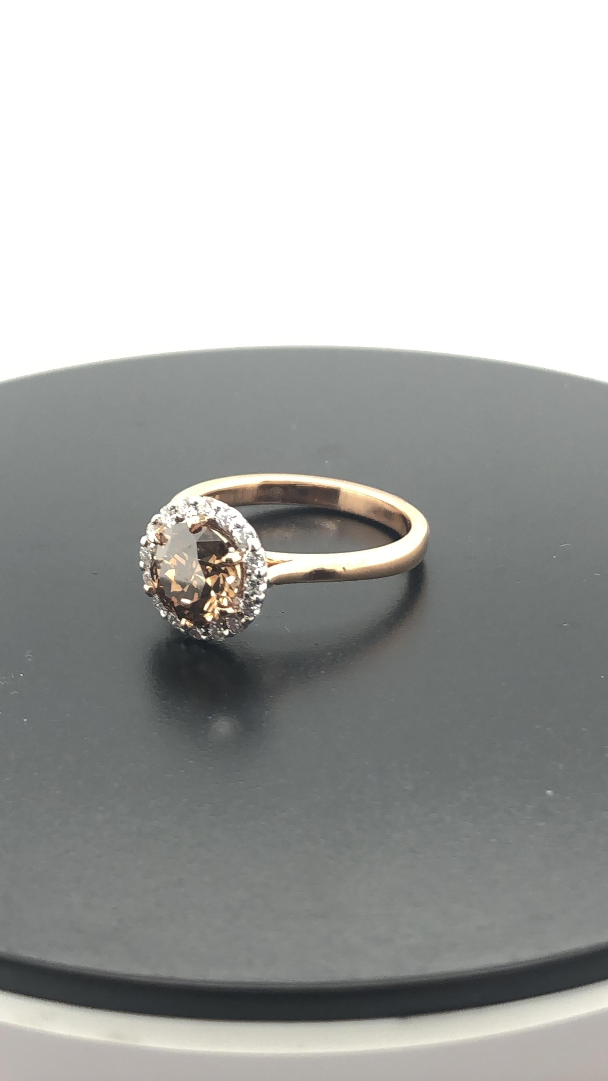 Contemporary Natural Certified Brilliant Cut 1.45 Carat Argyle Cognac Diamond Engagement Ring For Sale