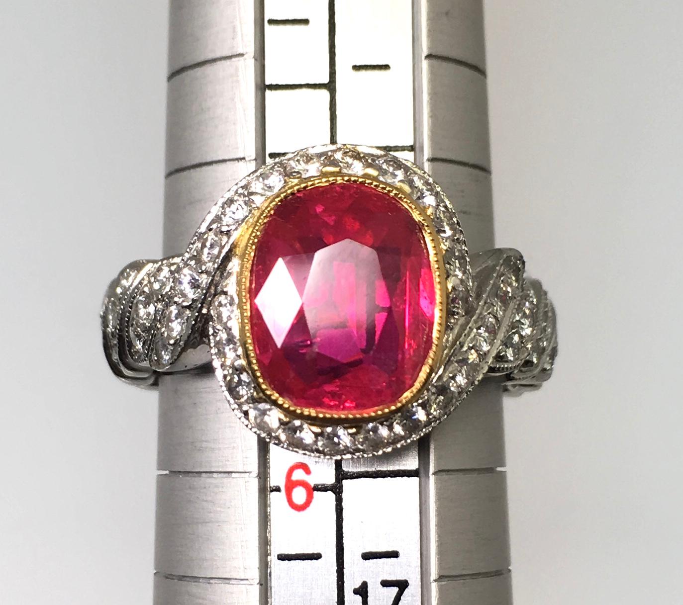 Natural Certified Burma Ruby and Diamond Unusual Ring Weighing 2.76 Carat For Sale 4