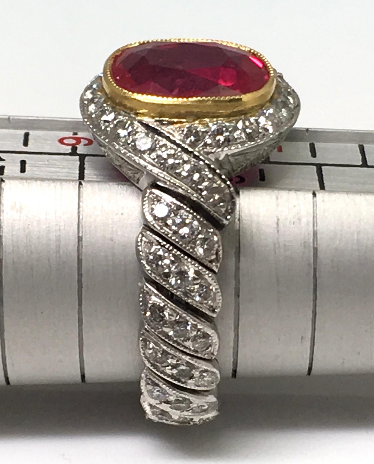Natural Certified Burma Ruby and Diamond Unusual Ring Weighing 2.76 Carat For Sale 5