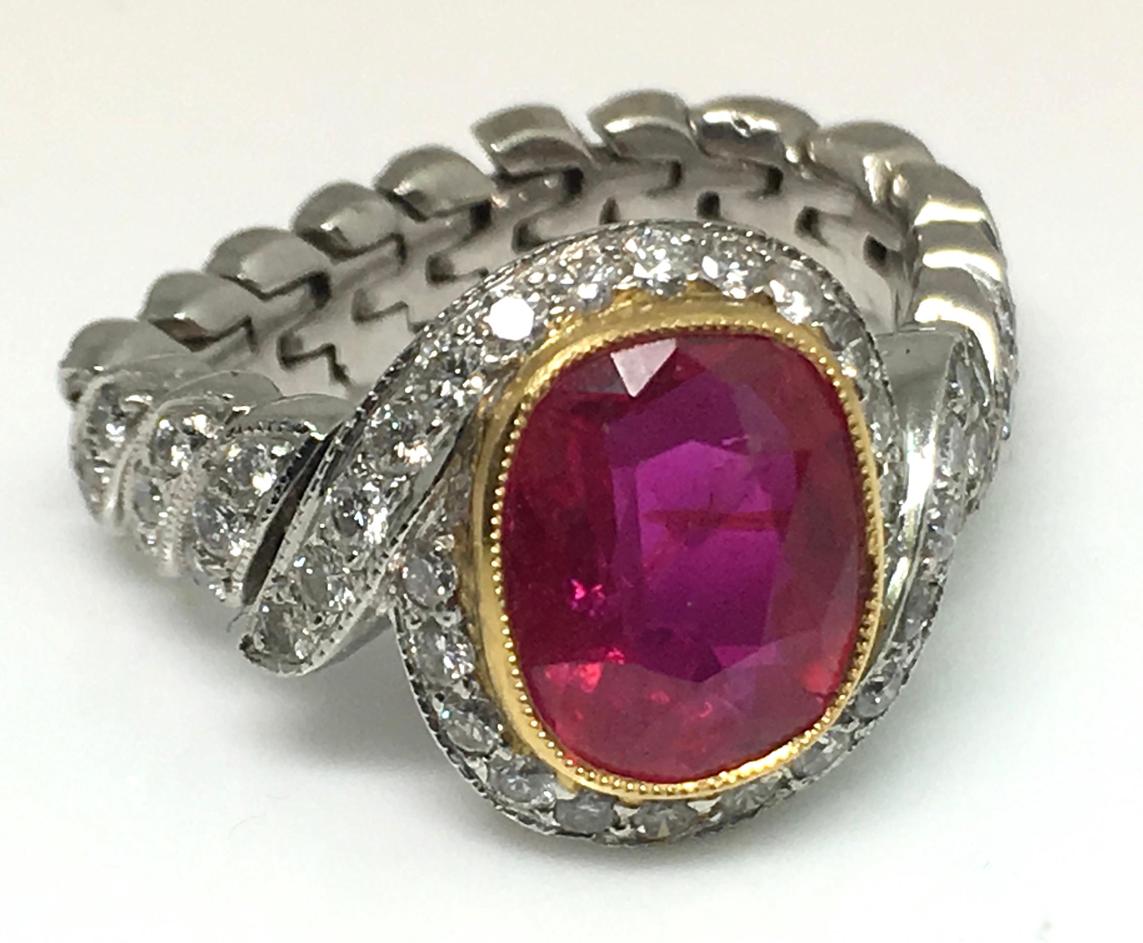 Natural Certified Burma Ruby and Diamond Unusual Ring Weighing 2.76 Carat For Sale 6