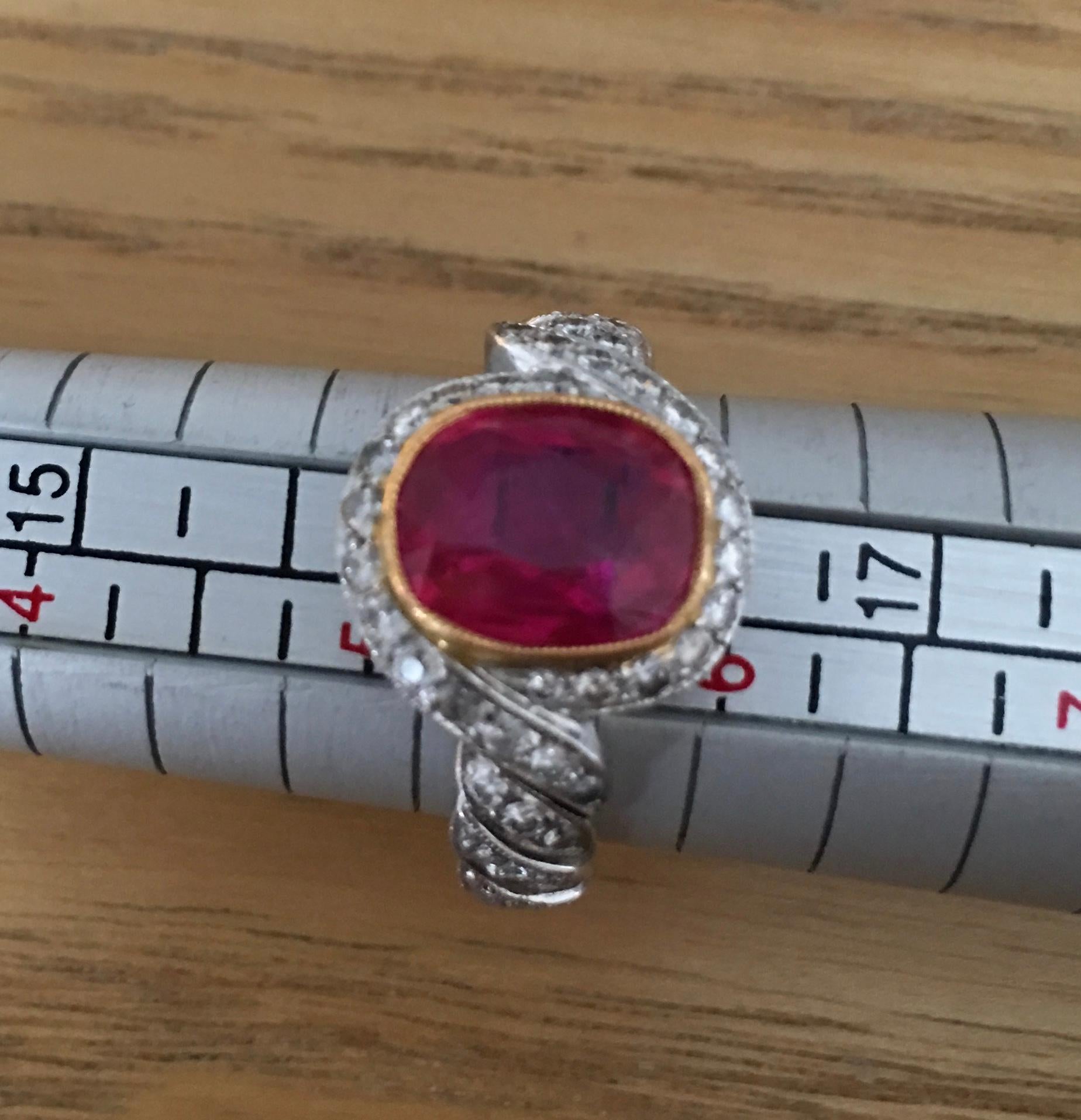 Natural Certified Burma Ruby and Diamond Unusual Ring Weighing 2.76 Carat For Sale 1