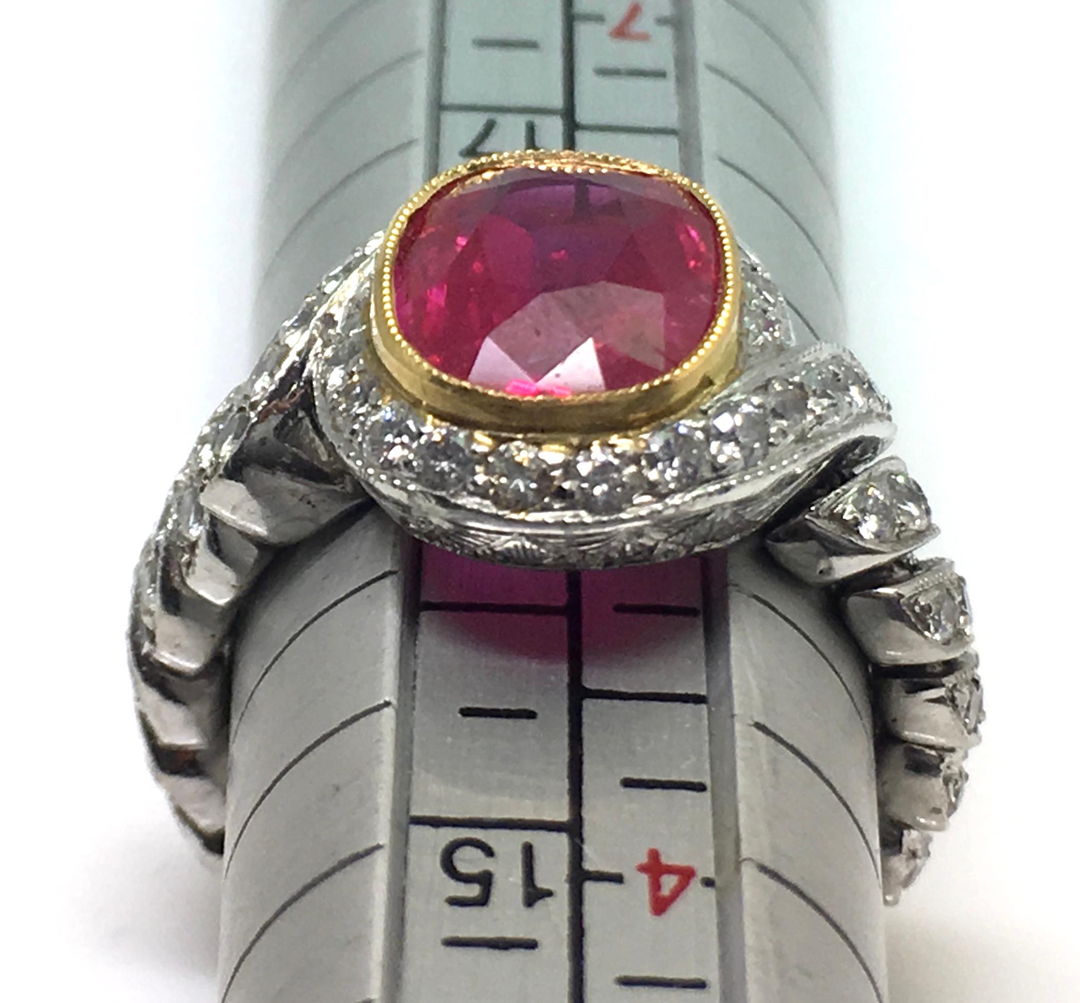 Natural Certified Burma Ruby and Diamond Unusual Ring Weighing 2.76 Carat For Sale 2