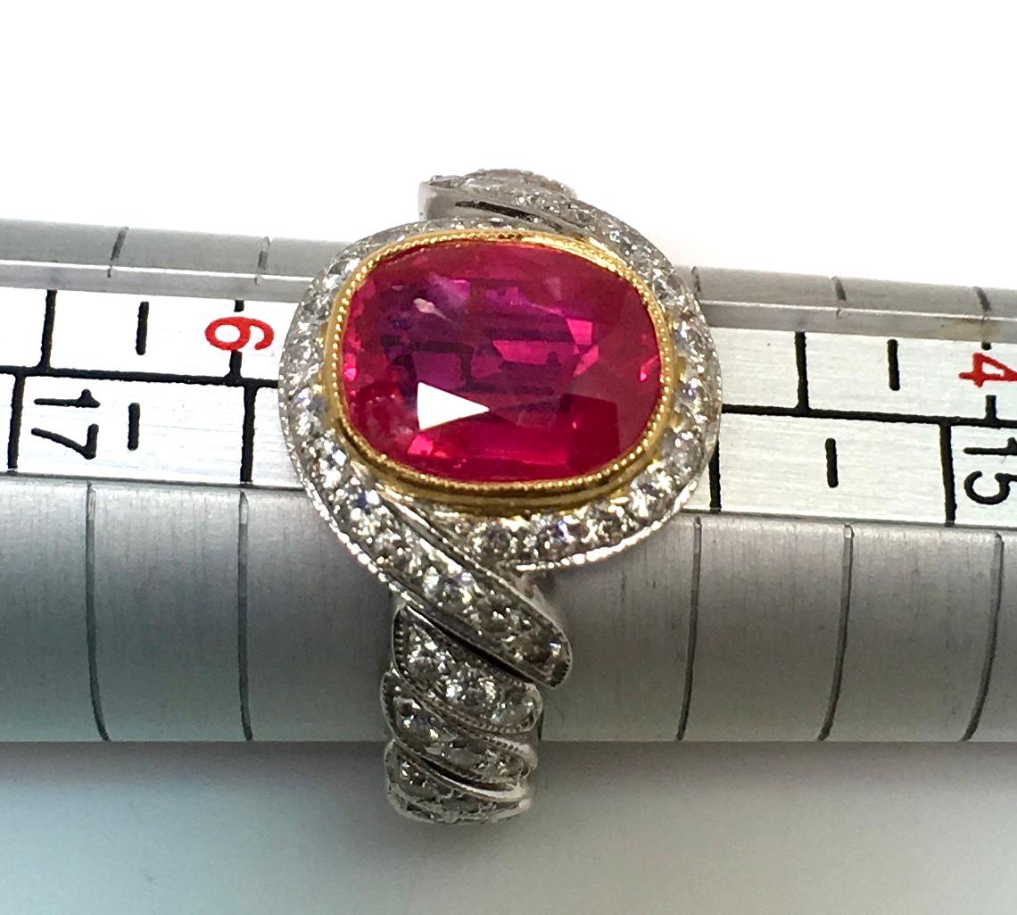 Natural Certified Burma Ruby and Diamond Unusual Ring Weighing 2.76 Carat For Sale 3