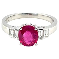 Natural Certified Burma Ruby Diamond Platinum Ring, Certified G.I.A.